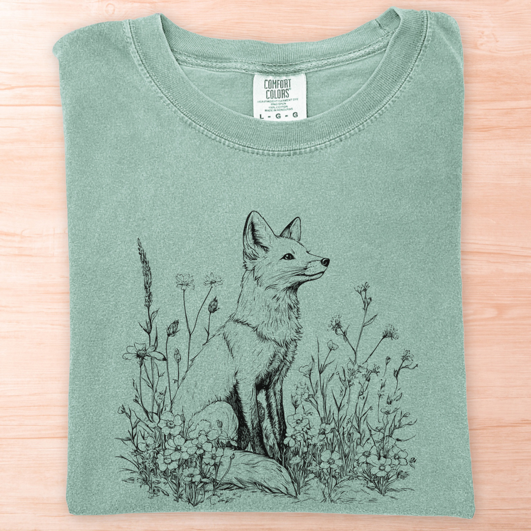 Wildflower Line Art Fox T-Shirt