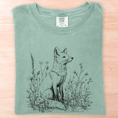 Wildflower Line Art Fox T-Shirt