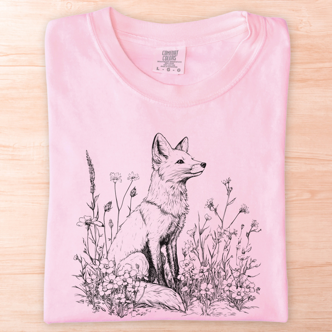 Wildflower Line Art Fox T-Shirt