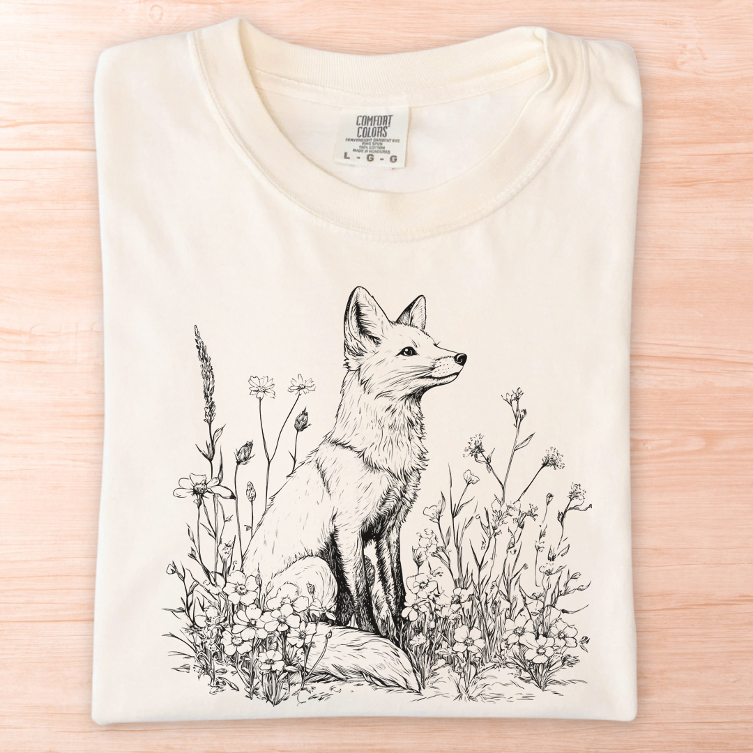 Wildflower Line Art Fox T-Shirt