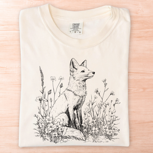 Wildflower Line Art Fox T-Shirt