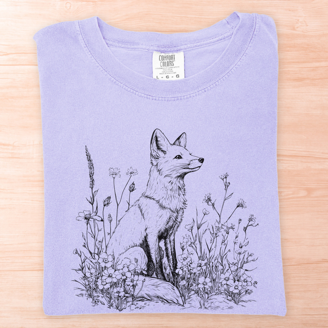 Wildflower Line Art Fox T-Shirt