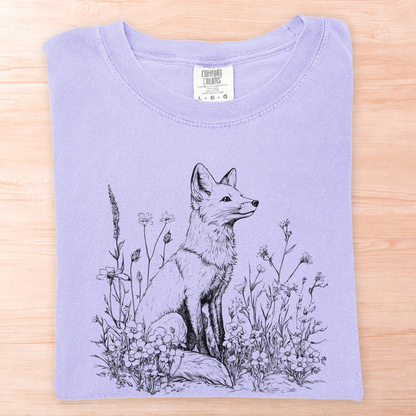 Wildflower Line Art Fox T-Shirt