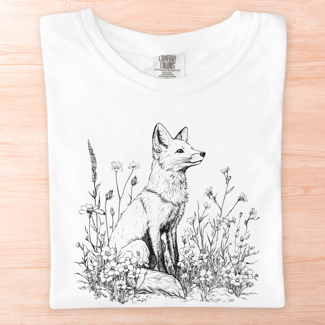 Wildflower Line Art Fox T-Shirt