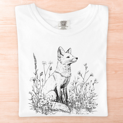 Wildflower Line Art Fox T-Shirt