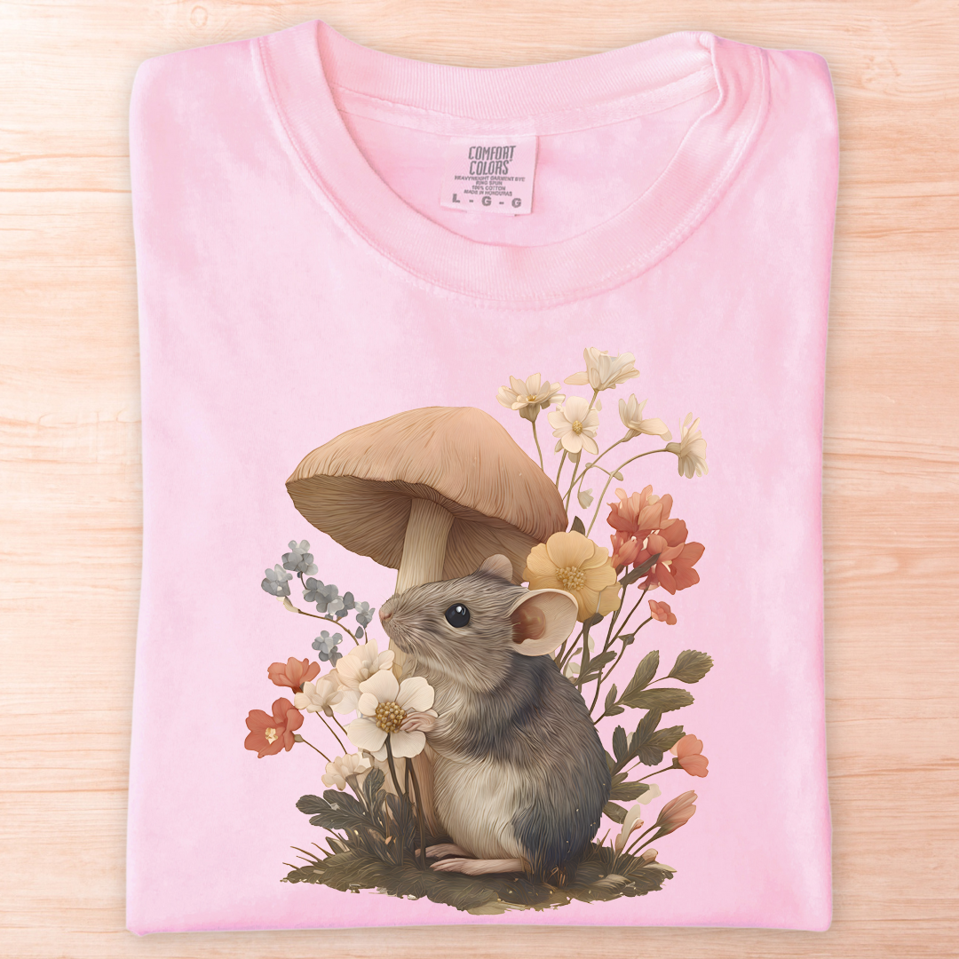Mouse Mushroom and Flowers T-Shirt