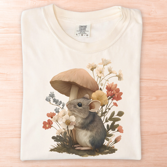 Mouse Mushroom and Flowers T-Shirt