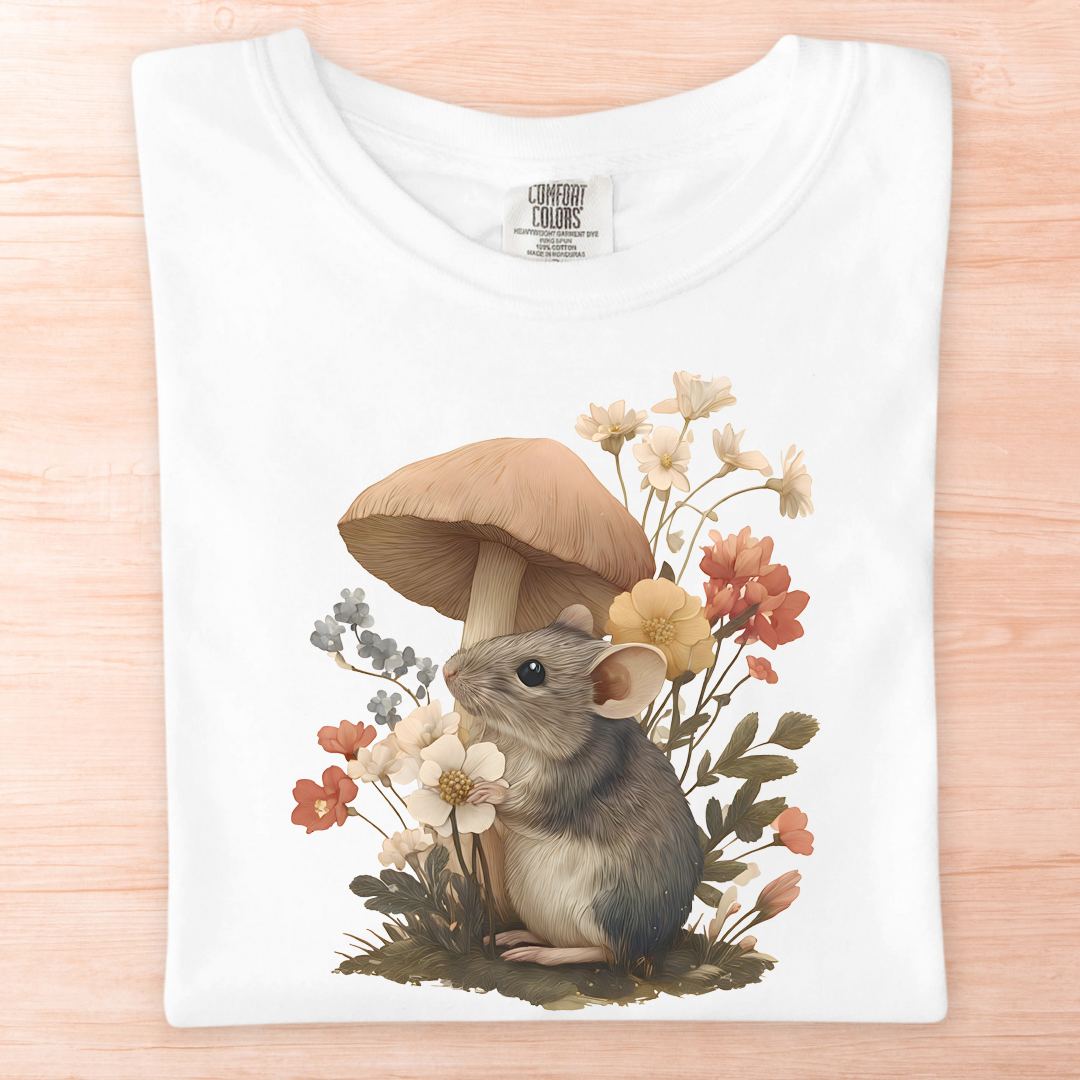 Mouse Mushroom and Flowers T-Shirt