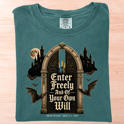 Dracula Enter Freely Door T-Shirt