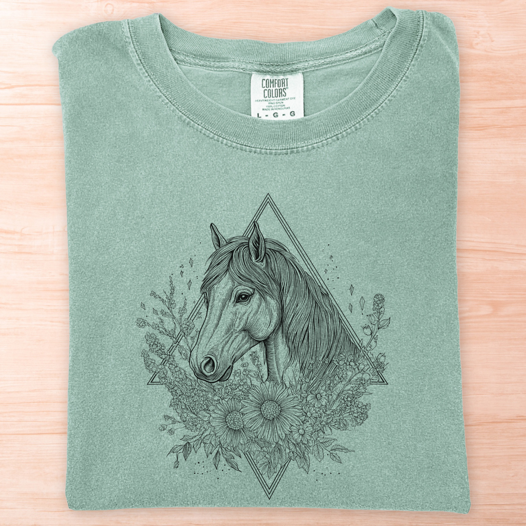 Wildflower Line Art Horse T-Shirt