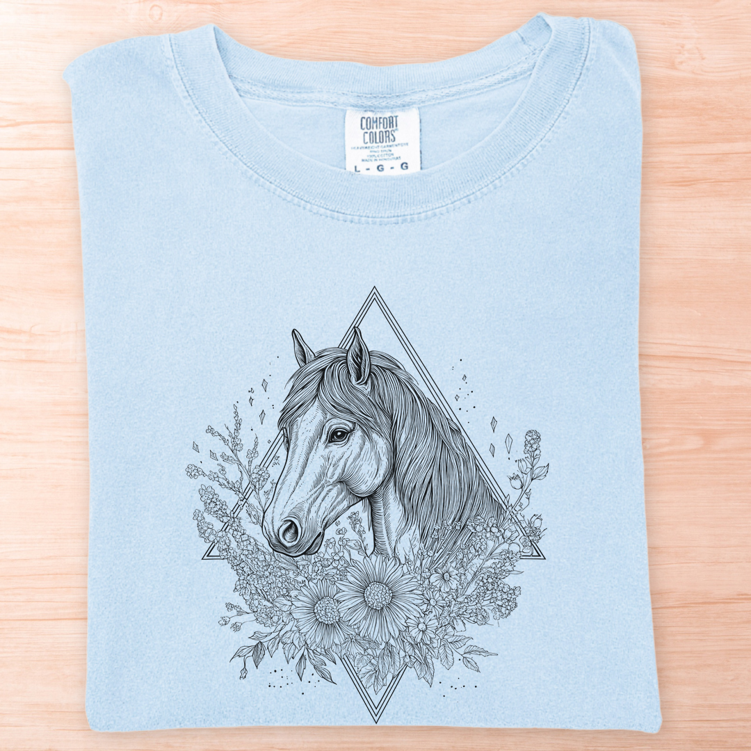 Wildflower Line Art Horse T-Shirt