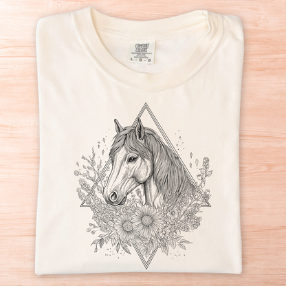 Wildflower Line Art Horse T-Shirt