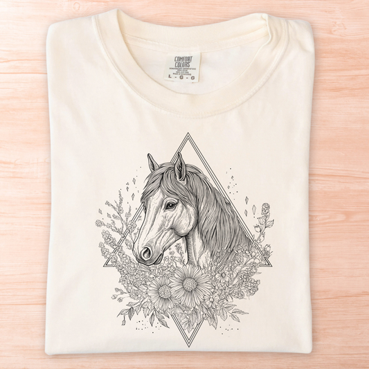 Wildflower Line Art Horse T-Shirt