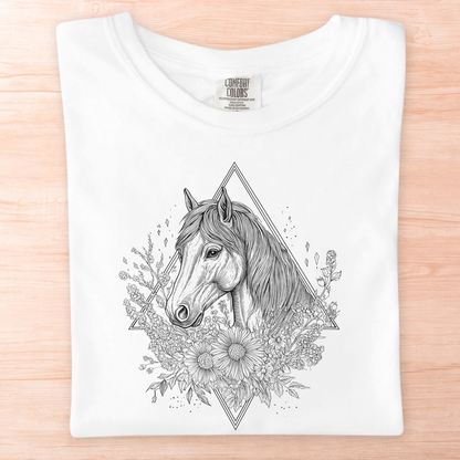Wildflower Line Art Horse T-Shirt