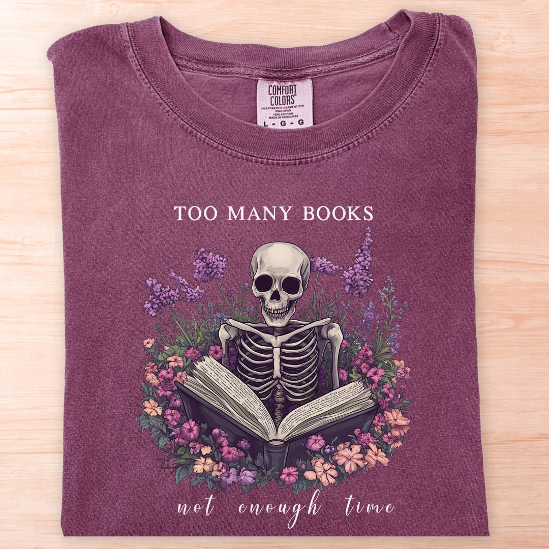Too Many Books Flower Skeleton T-Shirt