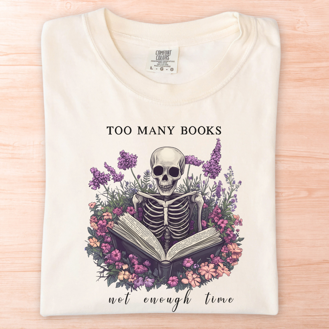 Too Many Books Flower Skeleton T-Shirt
