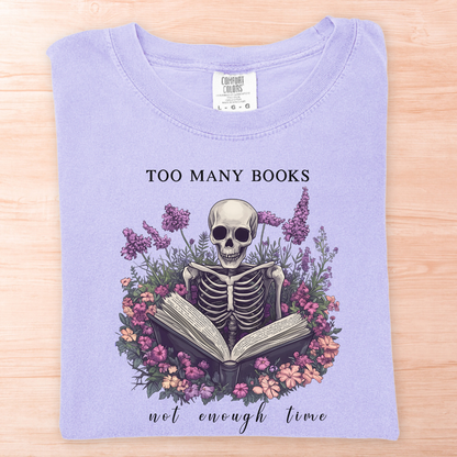 Too Many Books Flower Skeleton T-Shirt
