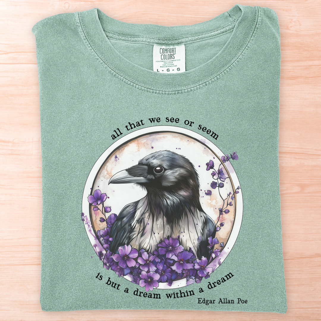Raven Dream Purple Flowers Poe T-Shirt