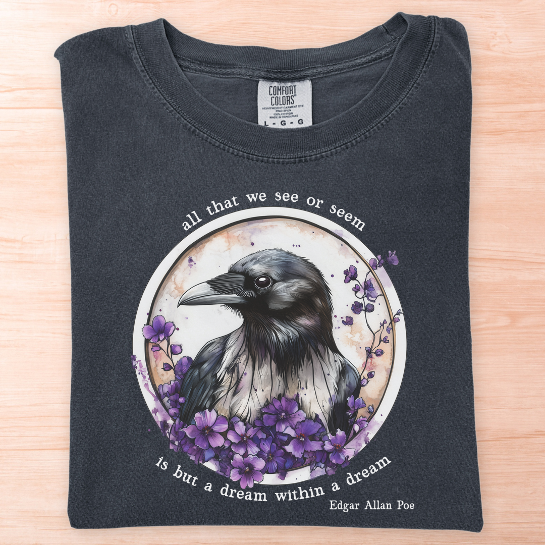 Raven Dream Purple Flowers Poe T-Shirt