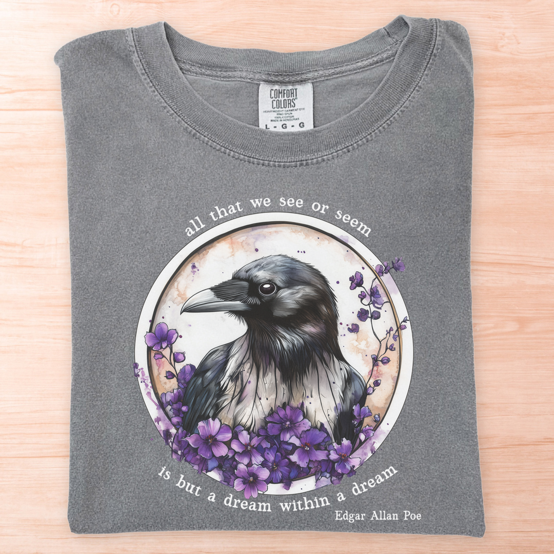 Raven Dream Purple Flowers Poe T-Shirt