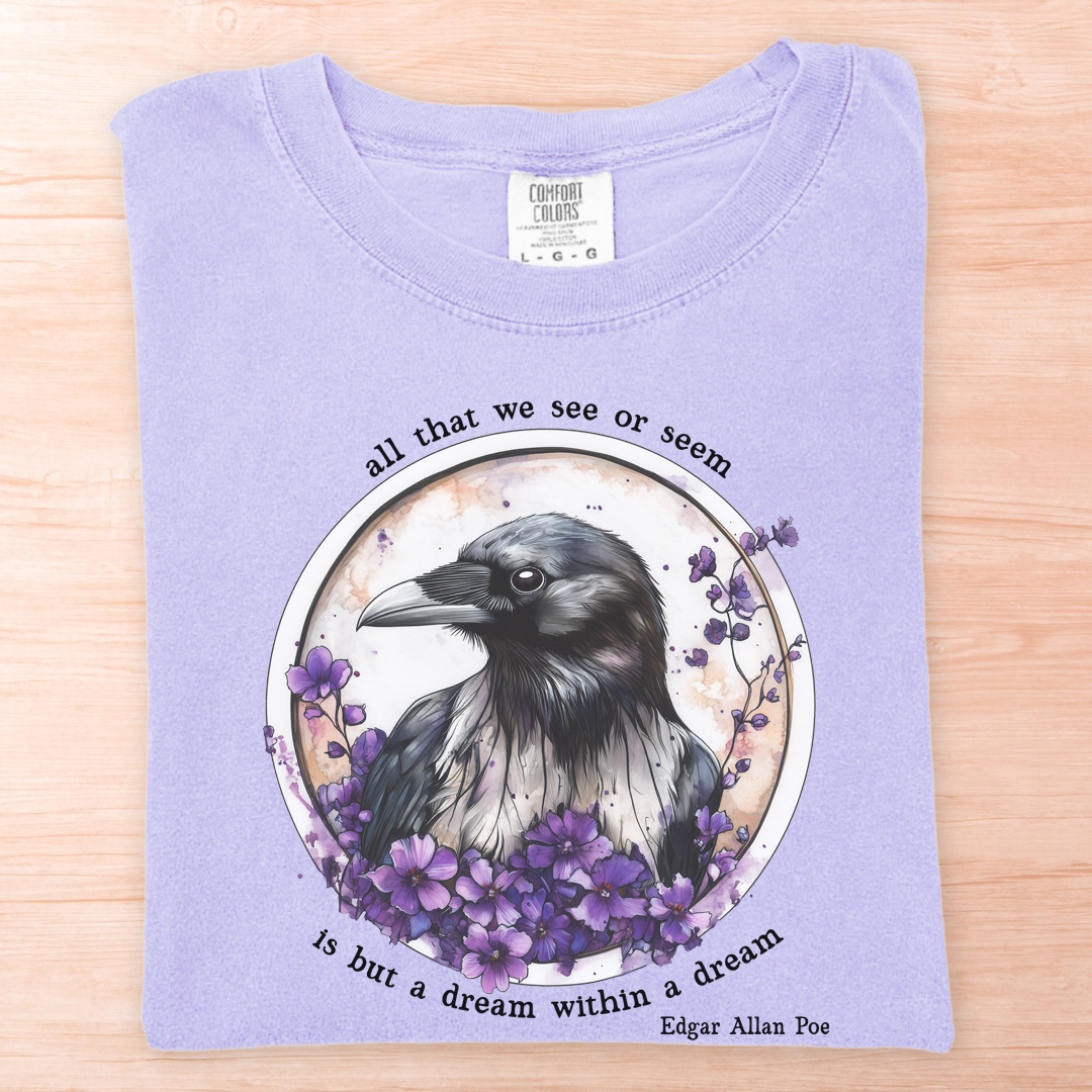 Raven Dream Purple Flowers Poe T-Shirt