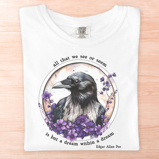 Raven Dream Purple Flowers Poe T-Shirt