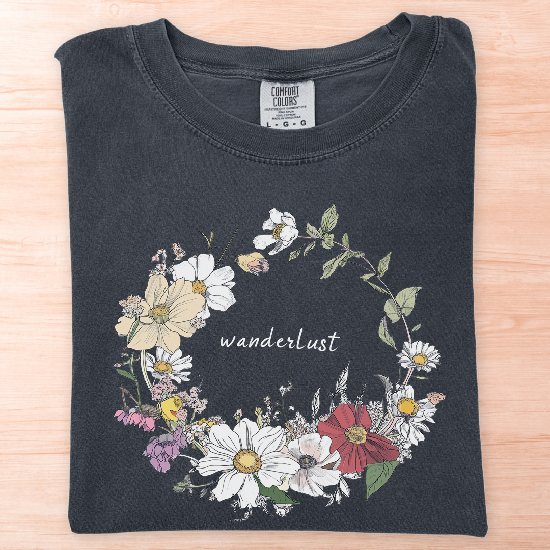 Wanderlust Circle Flowers T-Shirt